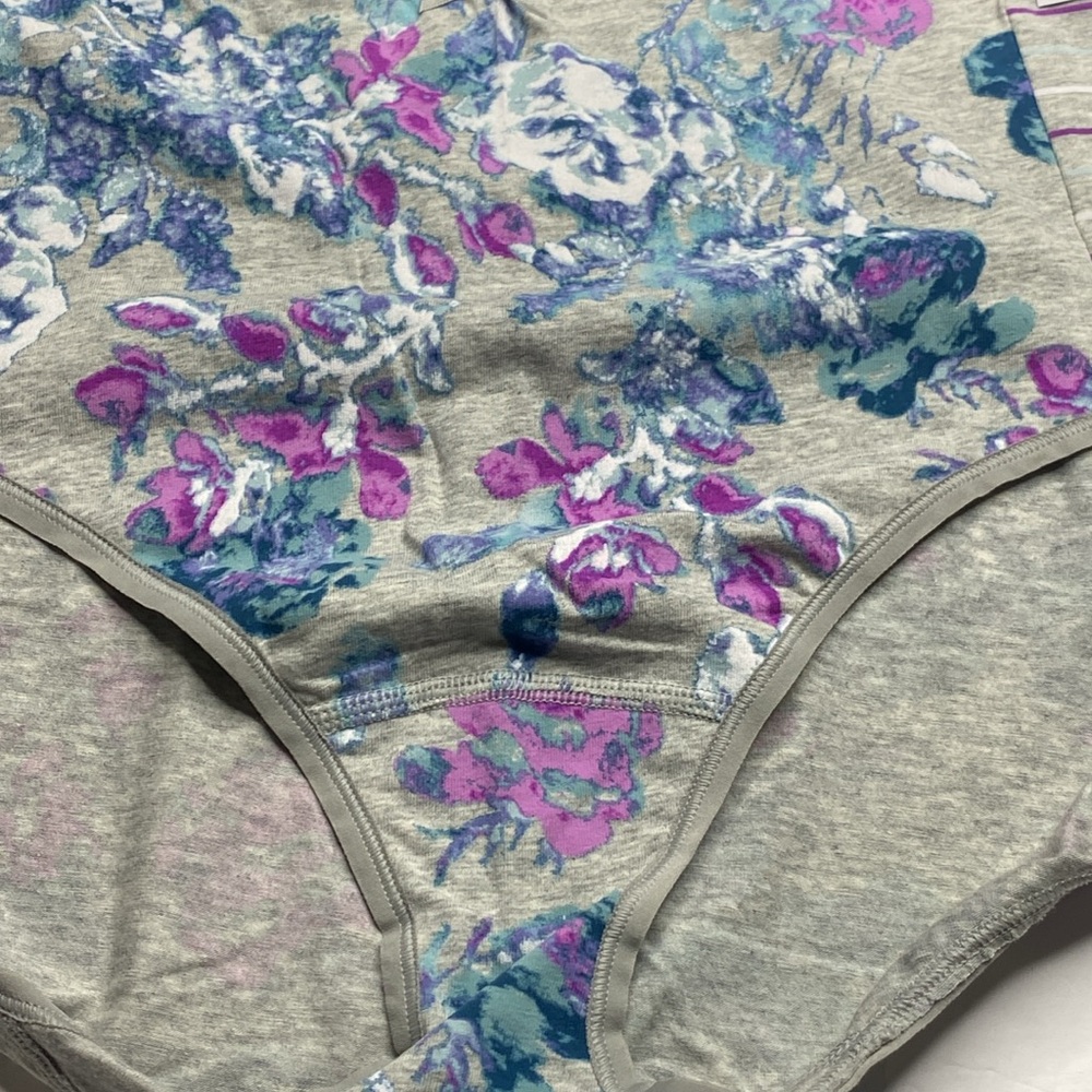 Gray purple floral stripe cotton high leg brief panty NWT Lane Bryant plus size - Picture 4 of 12
